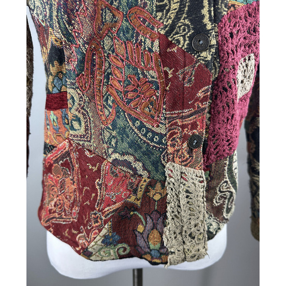 Chico's Tapestry Patchwork Embroidered Crochet Button Front Jacket Sz 1 Medium 8 - Picture 7 of 16